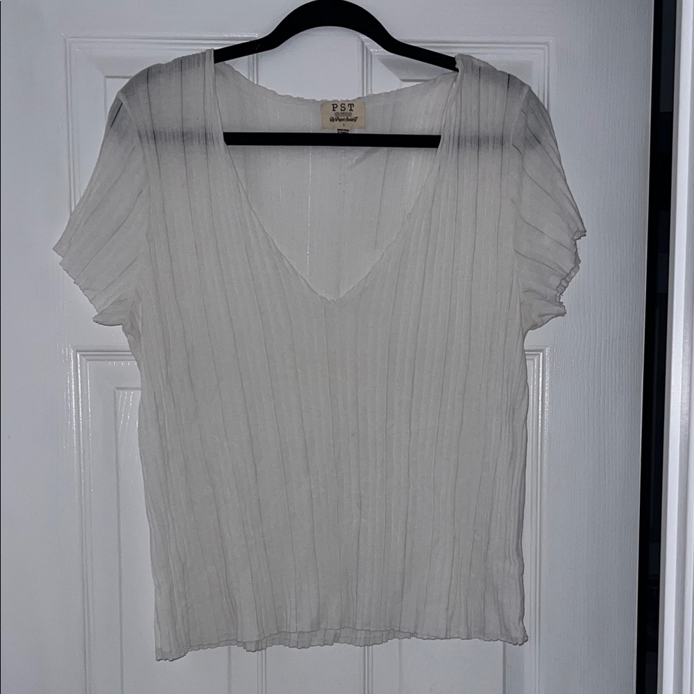 Elegant Sheer White V-Neck Top